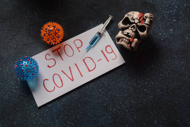 Vaccine for corona-virus 2019-nCoV. Photo of vaccine, medical injection and corona-virus.Stop corona-virus - Foto, Bild