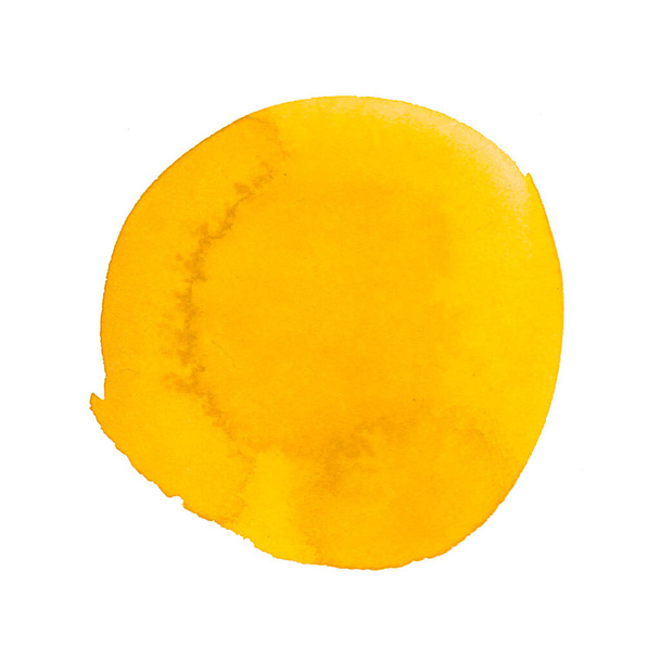 Watercolor round yellow texture. colorful spot, blot, splash hand drawn on a white isolated background. Design for social networks, cards, web, packages, wedding invitations. - Photo, Image