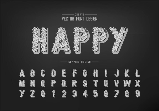Pencil font and alphabet vector, Happy sketch style typeface letter and number design, Graphic text on background - Vector, Image