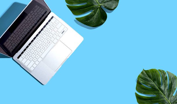 Laptop computer with tropical plants - Foto, afbeelding