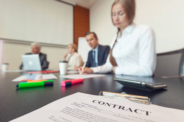 Business people working with contract at meeting in office - 写真・画像