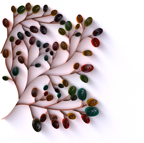 紙アートクイリング花の枝の背景-甘い3Dレンダーペーパークラフトグリーティングカードデザインプロジェクトのための花の休日  - 写真・画像