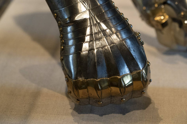 Medieval armor iron glove detail close up - Photo, Image