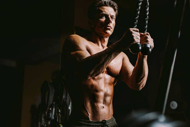 musculação atlética treino no ginásio. Retrato do modelo físico masculino
. - Foto, Imagem