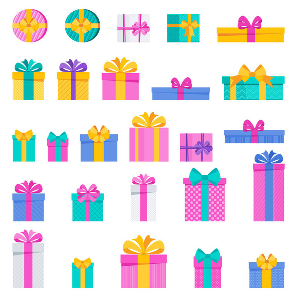 Set of bright fun holiday gift boxes. - ベクター画像