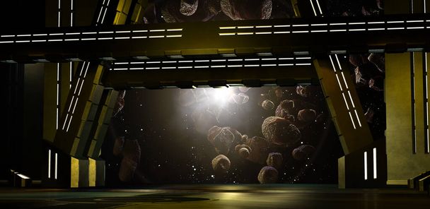corredor de ciencia ficción con vista de la galaxia espacial 3d renderizado
 - Foto, imagen