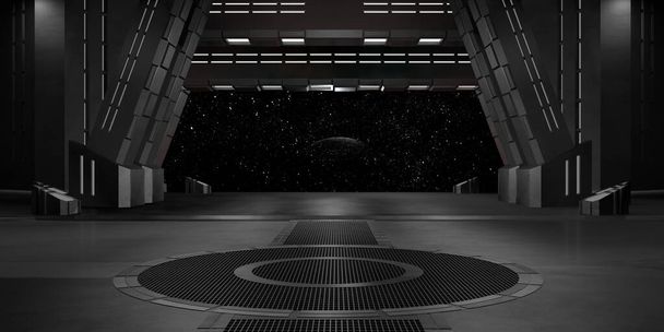 宇宙銀河3Dレンダリングを視野に入れたSF回廊 - 写真・画像