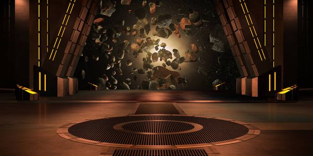 宇宙銀河3Dレンダリングを視野に入れたSF回廊 - 写真・画像