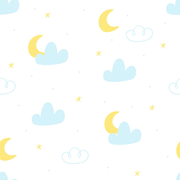 Seamless childish pattern with moon, cloud. Creative scandinavian kids texture for fabric, wrapping, textile, wallpaper, apparel. Vector illustration. - Вектор,изображение