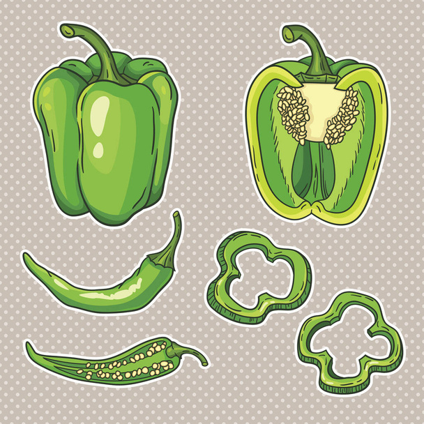 vector instellen met groenten: paprika's geïsoleerd op wit - Vector, afbeelding
