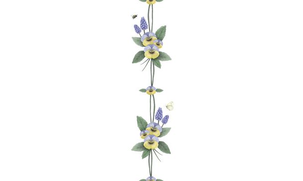 seamless vertical watercolor floral vector pattern with viola's, grape hyacinth, bumblebee and butterfly, hand painted delicate and elegant flowers - Vector, Image