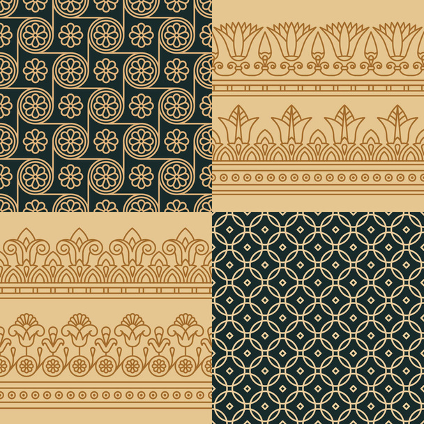 Set of nine a seamless vector illustration based on the Egyptian national ornament - Vector, Image