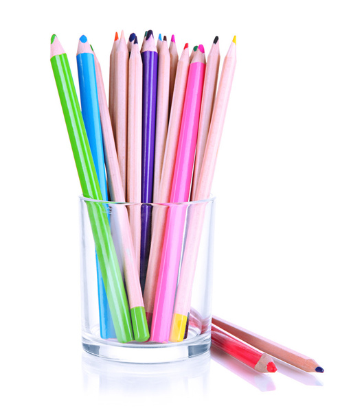 Colorful pencils in glass isolated on white - Valokuva, kuva