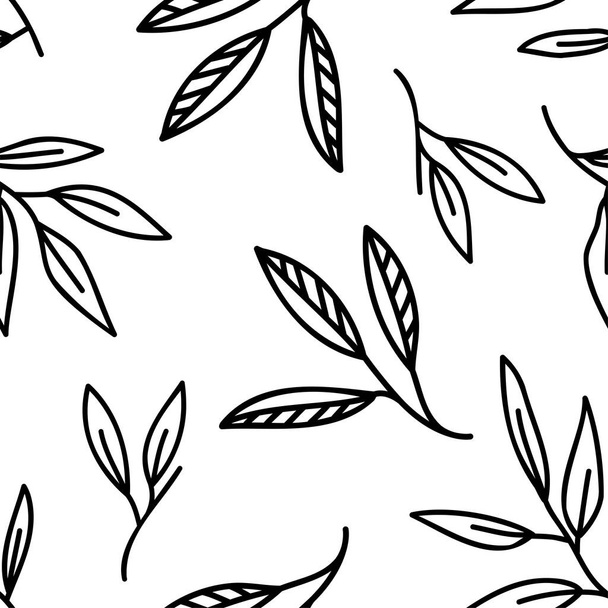 Seamless pattern design with leaf twig on white background. Doodles and sketches vector illustrations. - Vector, afbeelding