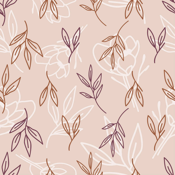 Seamless pattern design with leaf twigs. Doodles and sketches vector illustration background. - Vector, afbeelding