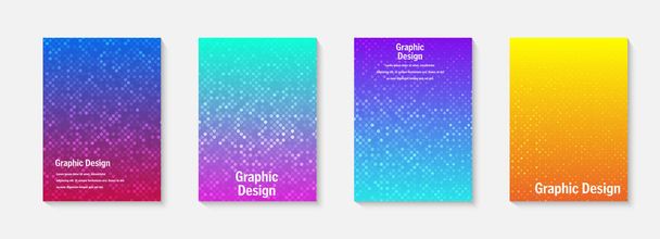 Vector halftone cover design templates. Layout set for covers of books, albums, notebooks, reports, magazines. Dot halftone gradient effect, modern abstract design. Geometric mock-up texture - Vector, Image