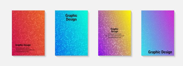 Vector halftone cover design templates. Layout set for covers of books, albums, notebooks, reports, magazines. Dot halftone gradient effect, modern abstract design. Geometric mock-up texture - Vector, Image
