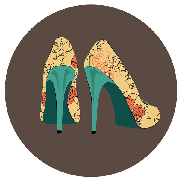 Hermoso par de zapatos vintage de moda con flores. Ilustración vectorial
. - Vector, Imagen