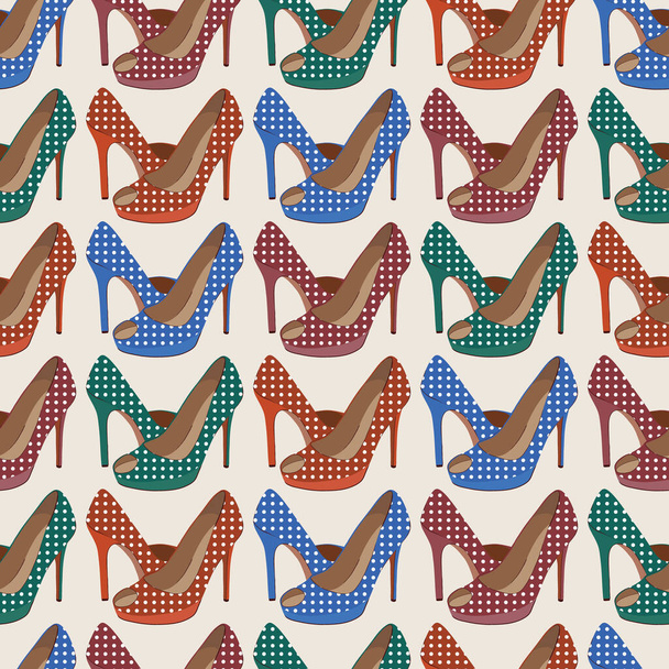 Vector seamless pattern with bright fashion shoes - Vector, Image