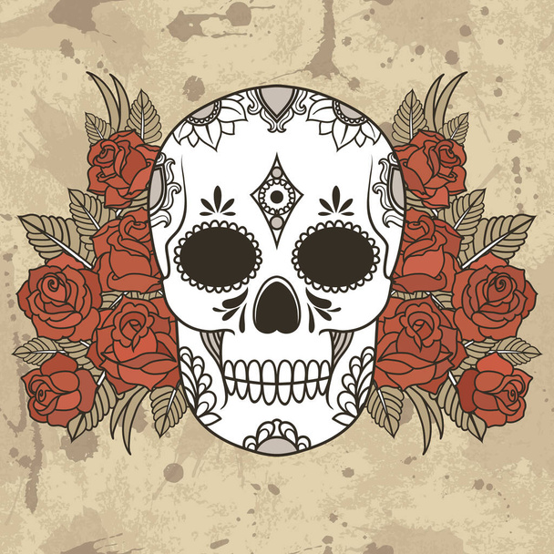 Illustration vectorielle isolée d'un crâne de roses et de feuilles
 - Vecteur, image