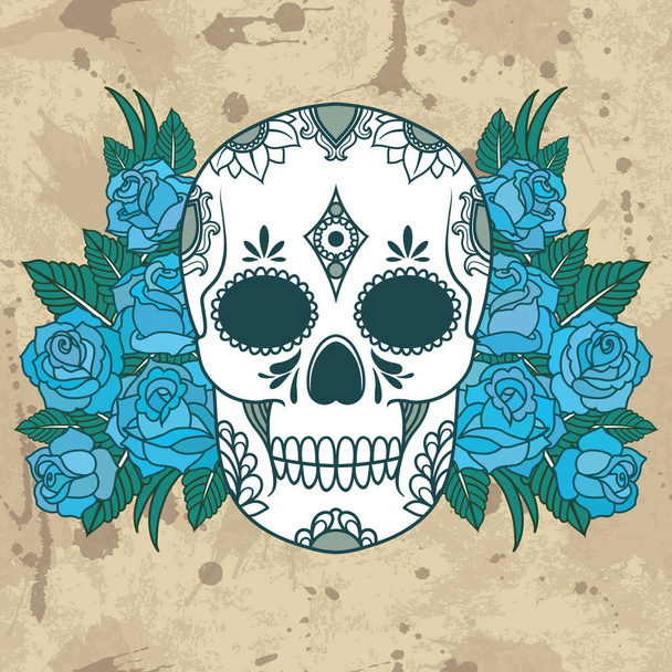 Illustration vectorielle isolée d'un crâne de roses et de feuilles
 - Vecteur, image
