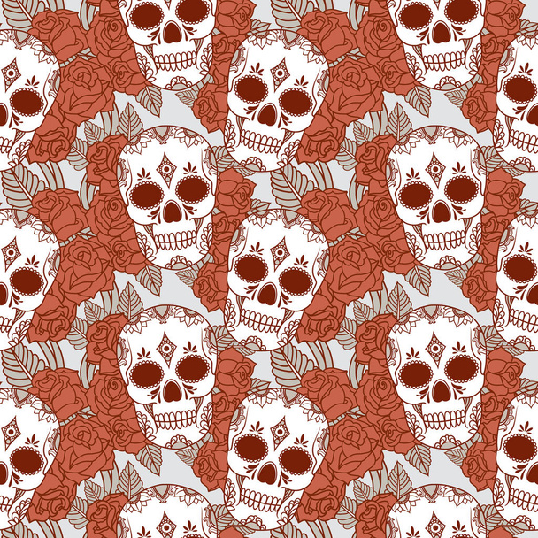 Patrón sin costura vectorial con cráneos y rosas
 - Vector, Imagen
