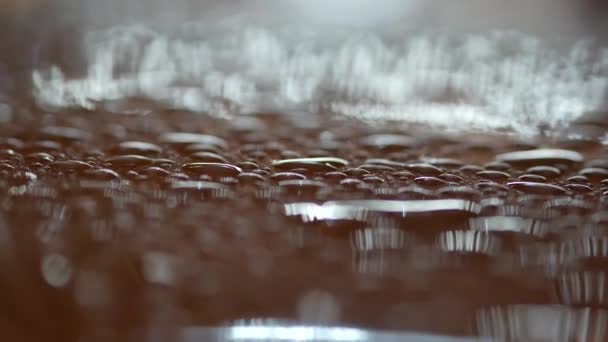 Raindrops on the roof of a car. Close-up of droplets in the evening. Focus moves - Footage, Video