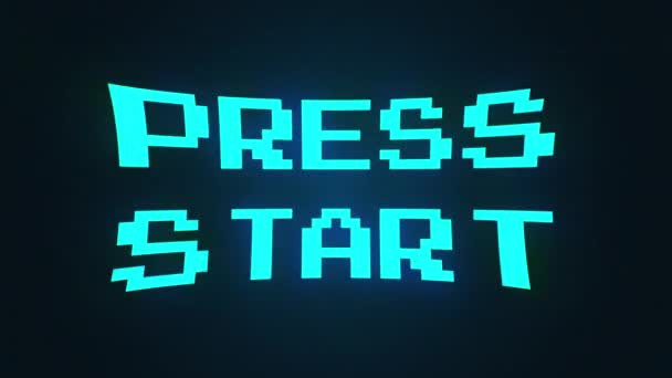 Computador gerou uma tela de mensagem de texto: Pressione start. 3d rendering 8-bit fonte, fundo preto para videogame
 - Filmagem, Vídeo