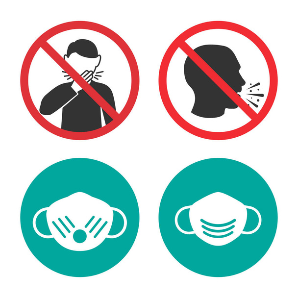 No cough and medical mask icons in a flat design - Vetor, Imagem
