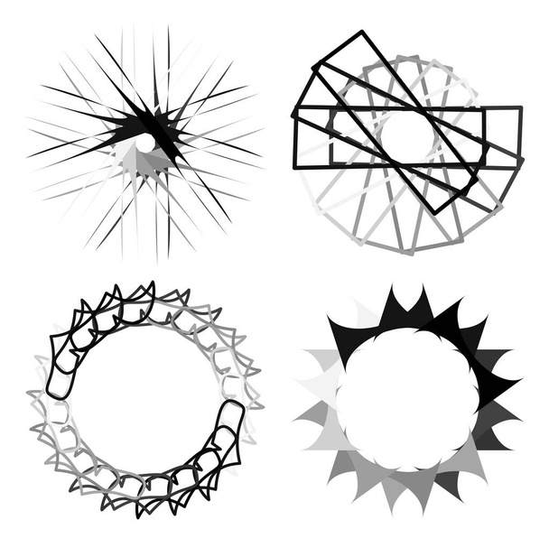 Mandalas abstractos circulares y radiales, motivos, elementos de diseño de decoración. Formas geométricas y abstractas generativas en blanco y negro
 - Vector, Imagen