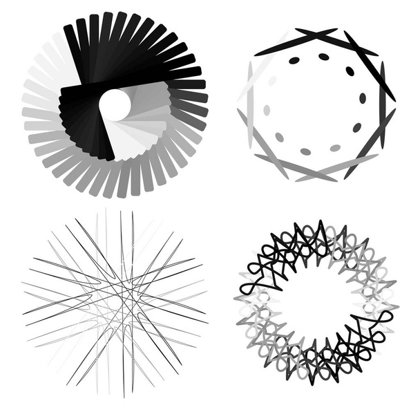 Mandalas abstractos circulares y radiales, motivos, elementos de diseño de decoración. Formas geométricas y abstractas generativas en blanco y negro
 - Vector, Imagen