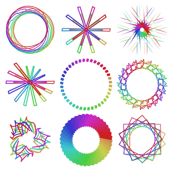 Circular and radial abstract mandalas, motifs, decoration design elements with spectrum colors. Generative geometric and abstract art shapes - Vector, Image