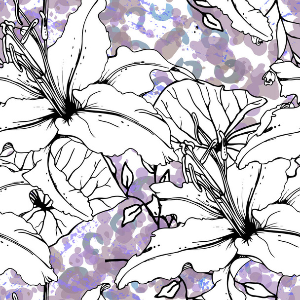 Floral Black White Pattern. Modern Watercolor - ベクター画像