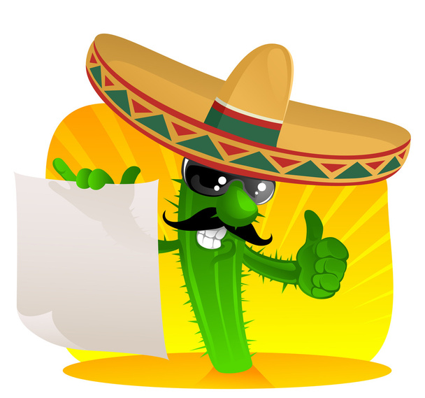 Mexican cactus with scroll - Vector, imagen