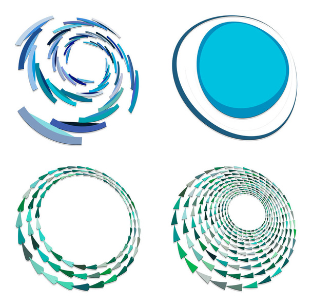 set of colorful, multicolor and monochrome cyclic, cycle concentric rings. revolved spirals, vortexes, swirl, spirals and twirls. abstract circular, radial loop shapes, elements - Vector, Image