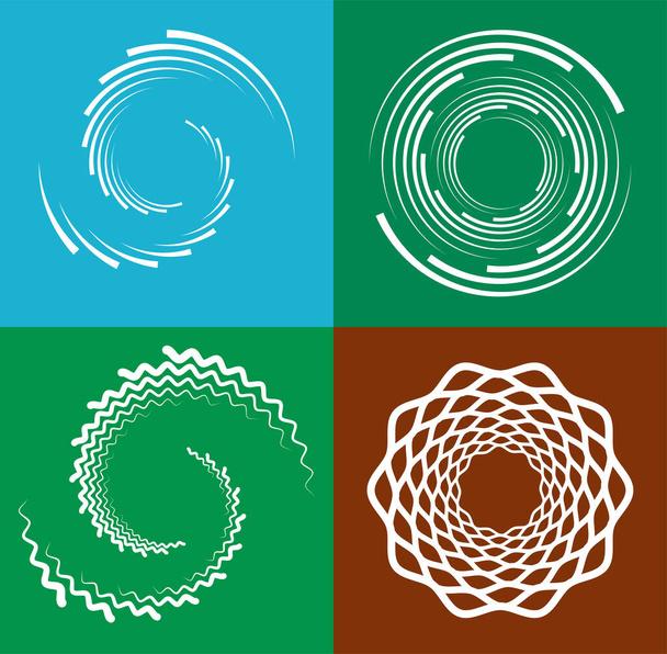 set of white helical, spiraling, curl and curly shapes. spiral, twirl, swirl illustration. twine design elements over single-color, monochrome background, backdrop. helix, volute set - Vector, Image
