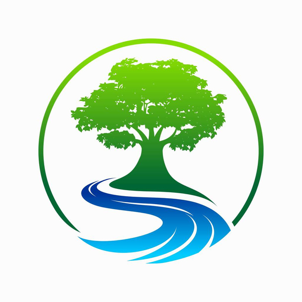 Дизайн логотипа оливкового дерева с ручьями или символом рек
 - Вектор,изображение