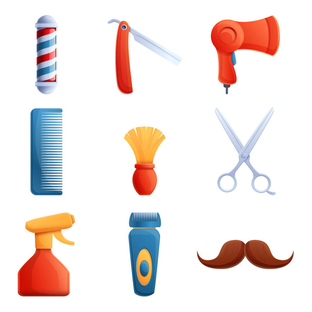 conjunto de iconos de dibujos animados sobre el tema de un peluquero, ilustración vectorial
 - Vector, imagen