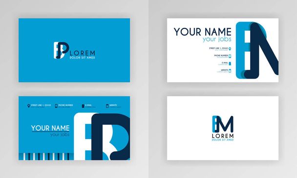 Blaue Visitenkarten-Vorlage. Einfache Identitätskarte Design mit Alphabet-Logo und Schrägstrich-Akzent-Dekoration. Für Unternehmen, Professionelle, Unternehmen, Werbung, Öffentlichkeitsarbeit, Broschüre, Poster - Vektor, Bild