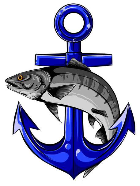a draw Anchor and fish vector illustarion - Vector, Image