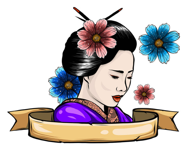 geisha joukossa kukkivat kukat vektori kuvitus suunnittelu - Vektori, kuva