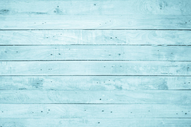 Old grunge wood plank texture background. Vintage blue wooden board wall antique. Painted weathered peeling table. Cyan faded painted wooden texture. Wooden background, painted surface blue boards. Antique texture for design. Weathered blue wood - Photo, image
