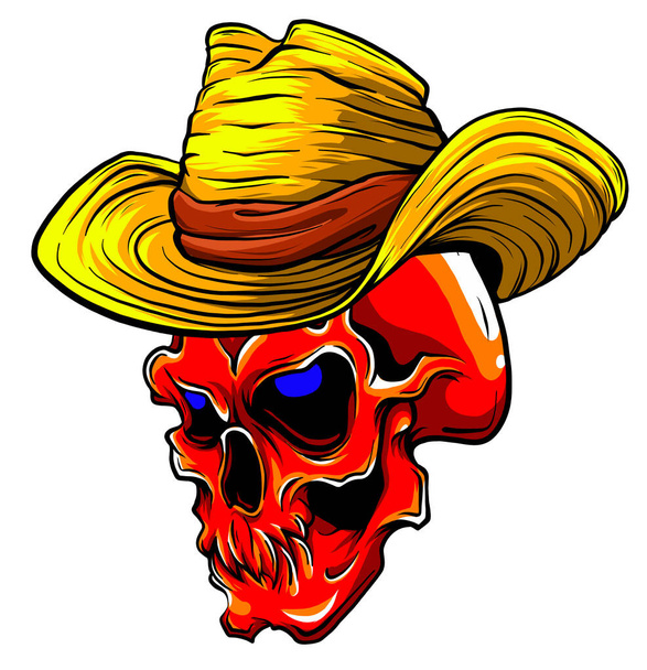 Ковбойский череп в стильной коричневой шляпе - Вектор,изображение