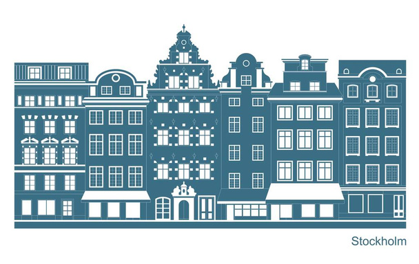 Стокгольм-Сторторгет відбувається в Гамлі. Стилізована плоска високодетальна ілюстрація старого європейського міста. - Вектор, зображення