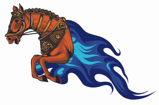 Φωτιά άλογο ή διάβολος επιβήτορα σύμβολο με το κεφάλι ενός θυμωμένος άλογο με φωτεινό πορτοκαλί και κόκκινο φλεγόμενο χαίτη. - Διάνυσμα, εικόνα