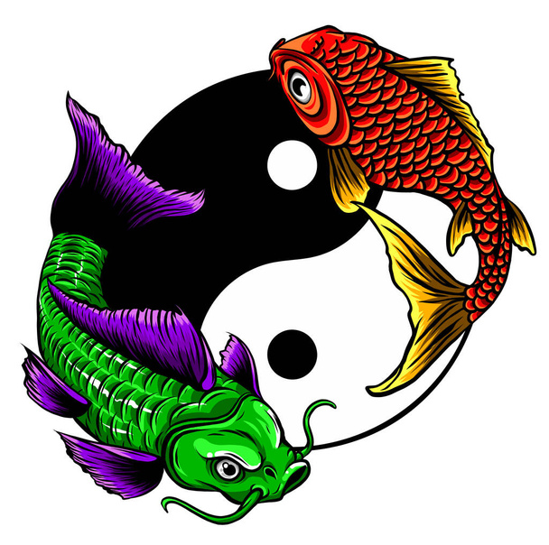Koi balıklı Ying Yang sembolü. Vektör illüstrasyonu - Vektör, Görsel