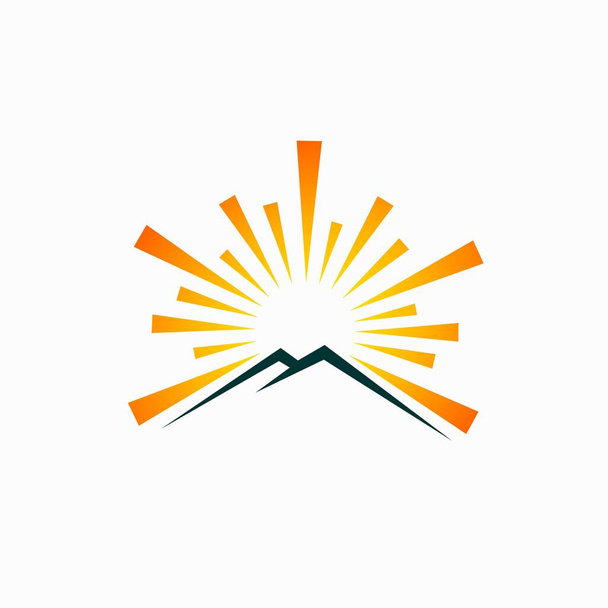 シンプルな山と太陽のロゴコンセプト - ベクター画像