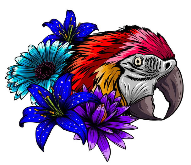 head parrot macaw yellow pink purple vector - ベクター画像
