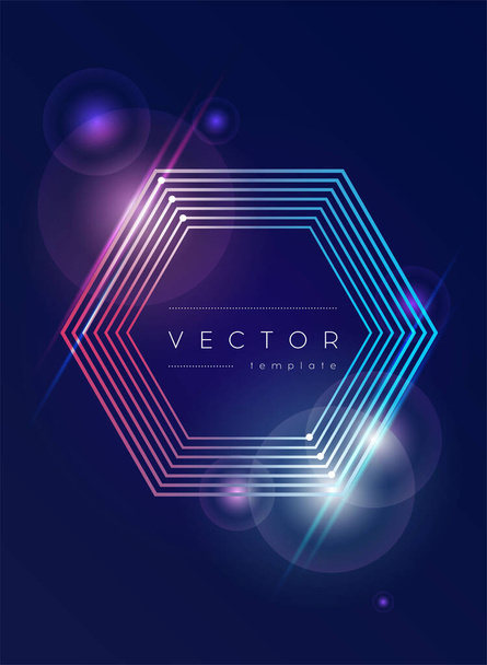 donkere abstracte achtergrond met neon hexagons lichtflitsen - Vector, afbeelding