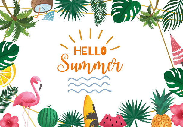 Collection of summer background set with fruit,flamingo,coconut tree.Editable vector illustration for New year invitation,postcard and website banner - Vector, Image